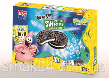 Печиво сендвіч БЕЗ ПАЛЬМОВОГО МАСЛА Mega SpongeBob Arluy Іспанія 176 г (4х44) Іспанія
