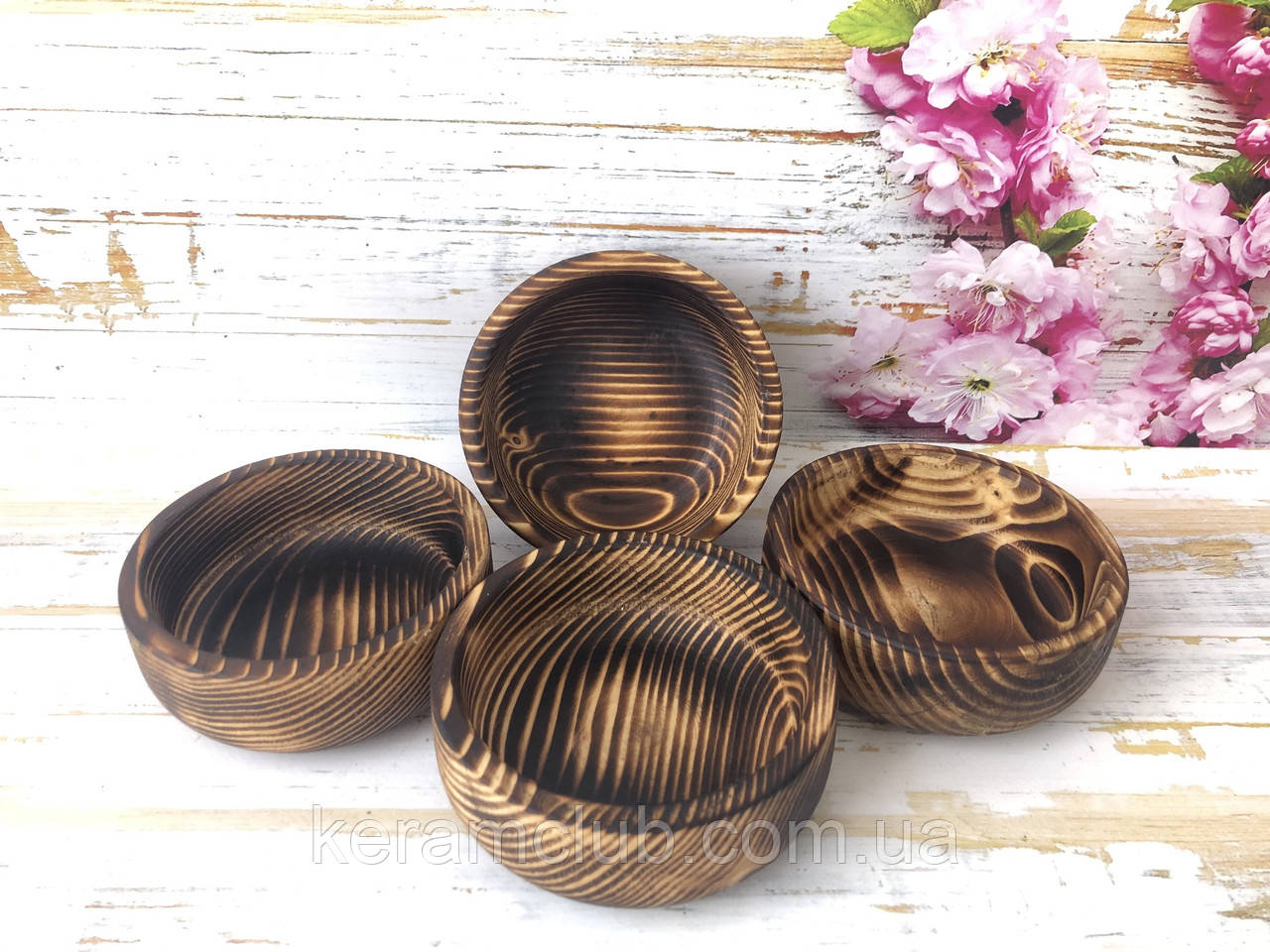 Набір дерев'яних піал із натурального дерева h 4,5 см d 12 см