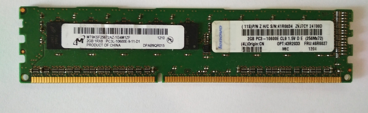 2GB DDR3L 1333MHz Micron PC3L 10600E 1Rx8 RAM Оперативна пам'ять