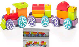 Дерев'яний поїзд Веселковий експрес Cubika LP-3 Левеня 12923, 15 деталей, від 18 міс.