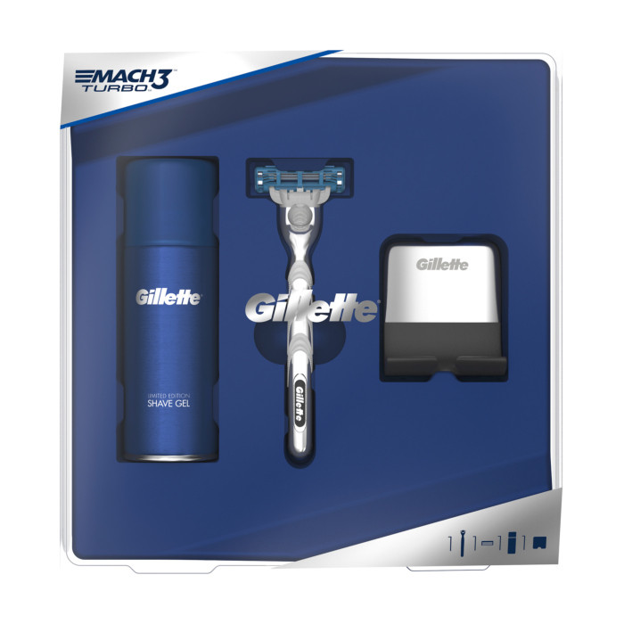 Подарунковий Набір Gillette Mach3 (Бритва Gillette Mach3 + Гель для гоління + підставка) 8278