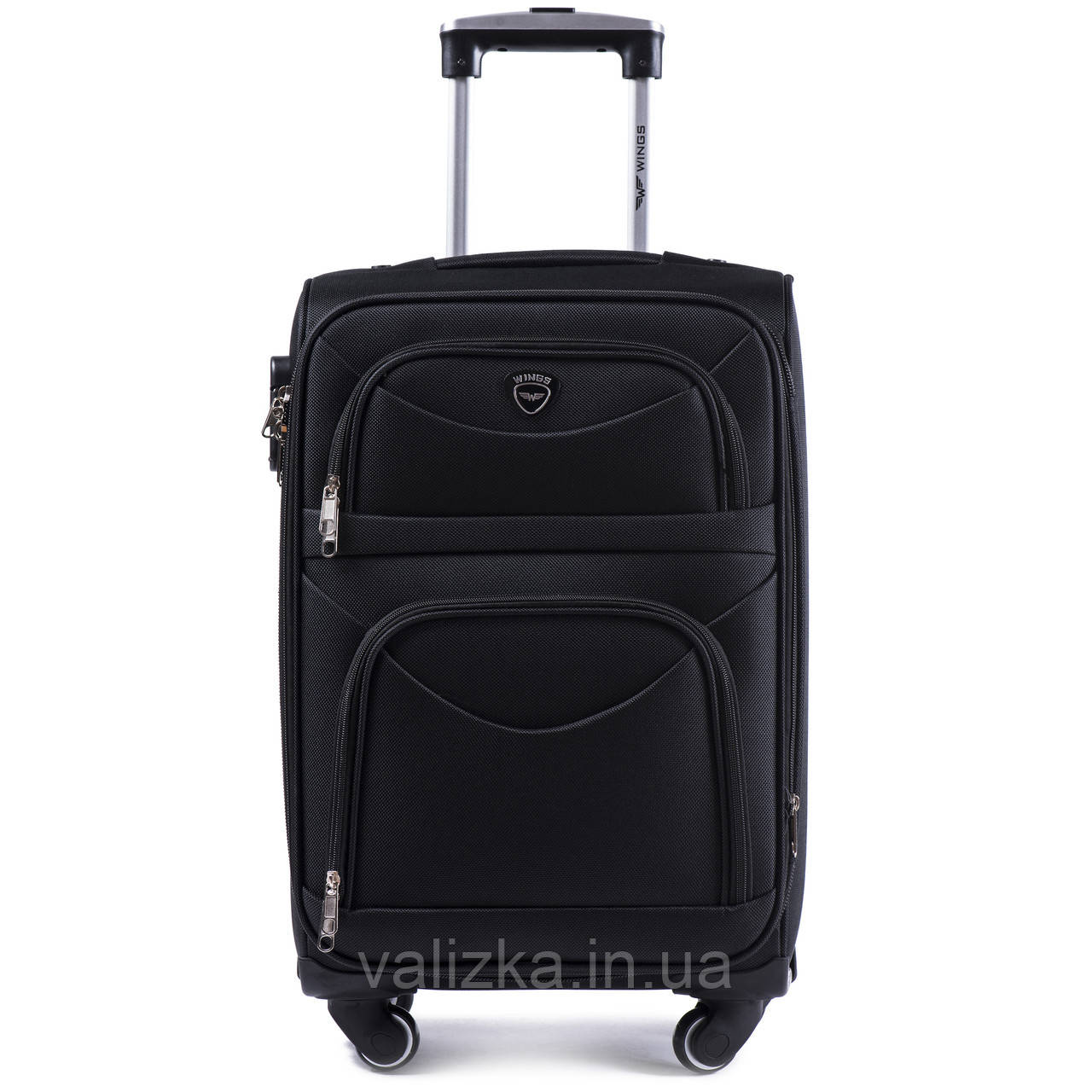 Тканинна валіза маленька для ручної поклажі на 4 колесах Wings 6802 чорного кольору