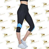Женские спортивные бриджи черные с голубыми вставками размеры от 42 до 52