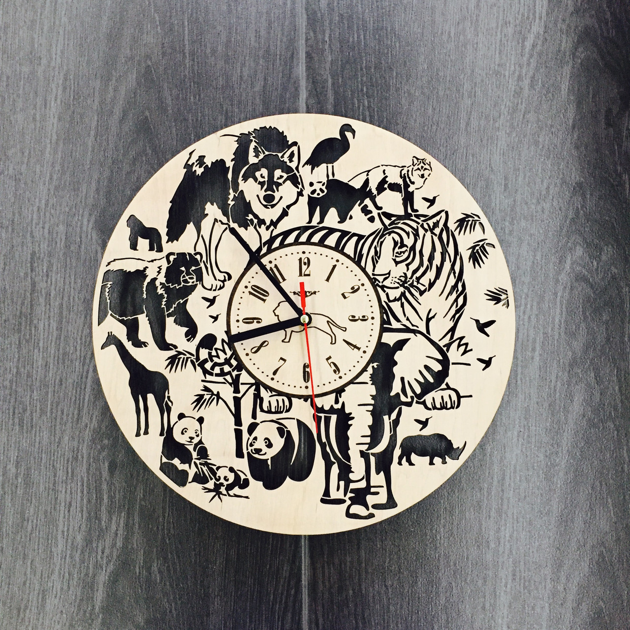 Настінний годинник, дизайнерський «Джунглі», натуральне дерево