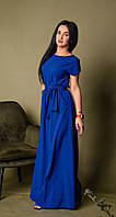 Длинное летнее платье в пол, летний однотонный женский длинный сарафан яркого синего цвета больших размеров .