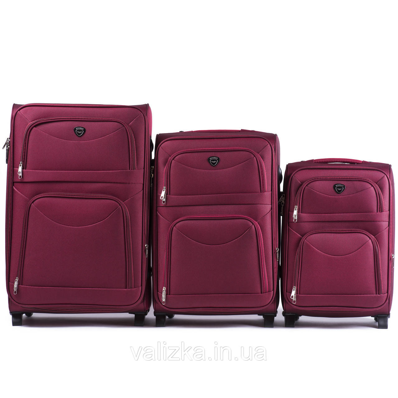 Комплект текстильних валіз на 2-х колесах Wings 6802-2 з розширювачем, червоного кольору