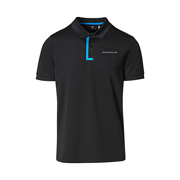 Сорочка-поло Porsche чоловіча, чорна / блакитна, Taycan, фото 1