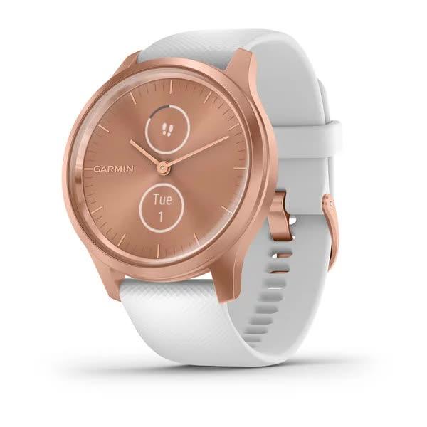 Смарт годинник Garmin Vivomove Style рожеве золото з білим силіконовим ремінцем