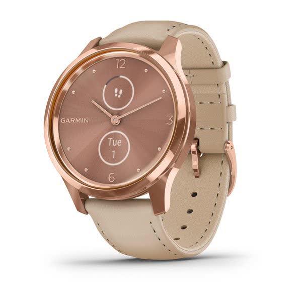 Смарт-годинник Garmin Vivomove Luxe рожеве золото 18K з бежевим ремінцем з італійської шкіри
