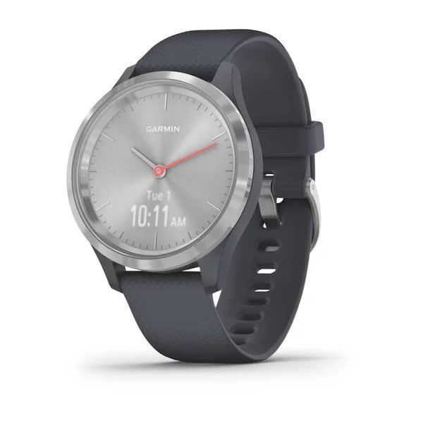 Смарт-годинник Garmin Vivomove 3S зі сталевим безелем сріблястого кольору, корпусом та ремінцем "червоний граніт"
