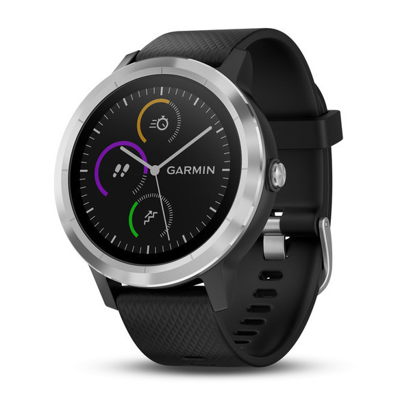Смарт-годинник Garmin Vivoactive 3 сріблястий, з чорним ремінцем силіконовим