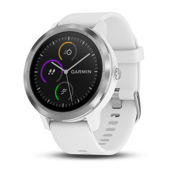 Смарт-годинник Garmin Vivoactive 3 сріблястий, з білим силіконовим ремінцем