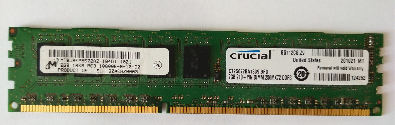2 GB DDR3 1333MHz Micron/Crucial PC3 10600E 1Rx8 RAM Оперативна пам'ять