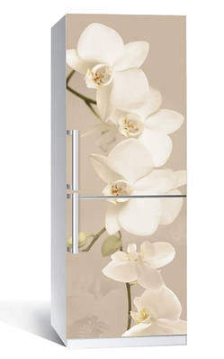 65х200 см Вінілова наклейка на холодильник, декор холодильника плівкою, плівка самоклейка Орхідея беж 01