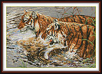 Набор для вышивания крестиком NKF Тигры в реке D169 14ст