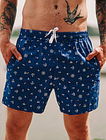 Плавательные шорты мужские летние стильные модные синие с принтом Морской