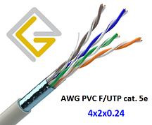 Кабель мережевий в екрані AWG PVC 4х2х0,51 F/UTP-cat.5E для внутрішньої прокладки