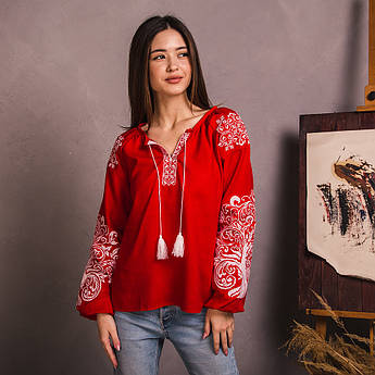 Жіноча блуза Дерево Життя на червоному льоні