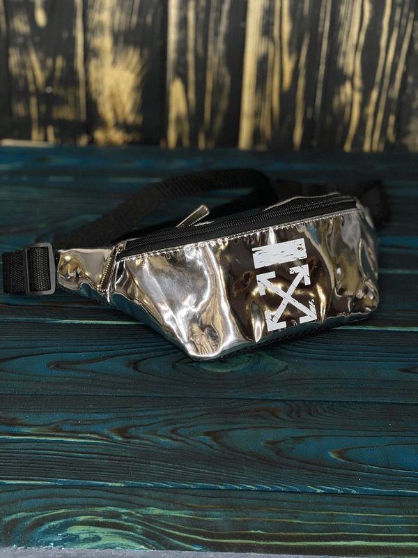 Поясна сумка під лак з білим логотипом. Колір: срібло, фото 1