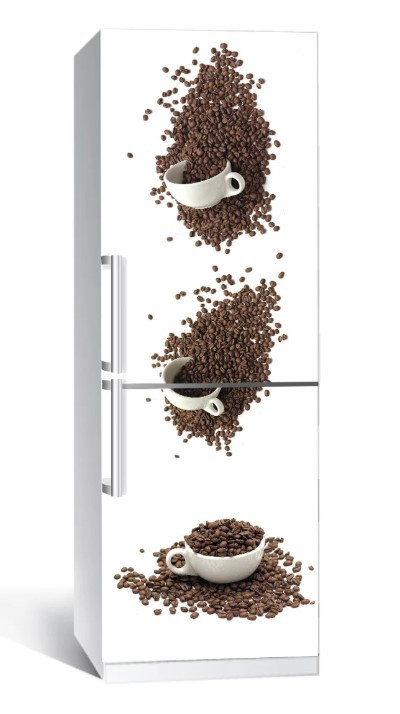 Самоклеюча наклейка для холодильника Кавові чашки 60x180 см, декор холодильника плівкою, фото 1