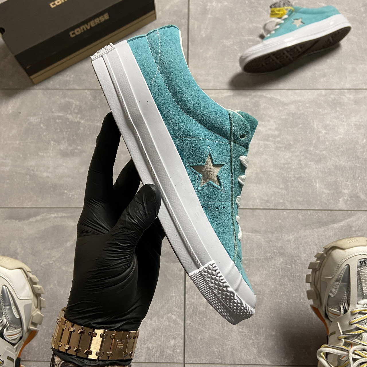 Жіночі кеди Converse One Star Premium Suede Turquoise, кеди конверс ван преміум стар, фото 1