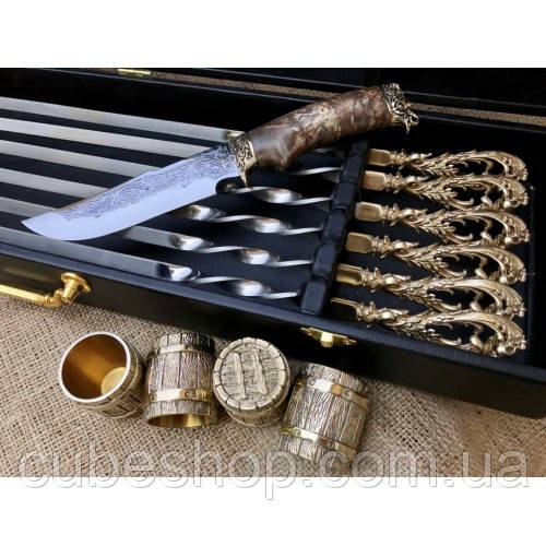 Набір для шашлику "Гранд-2" у кейсі (шампура, 4 чарки, ніж), фото 1