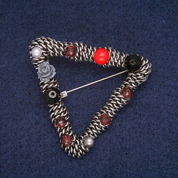 Знижка! Брошка Геометрична з намистинами асорті, сірий метал 42х47мм