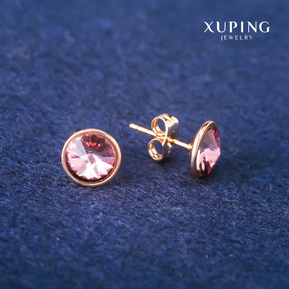Сережки пусети кульчики Xuping з кристалами Swarovski колір ліловий d-10мм Позолота 18К, фото 1