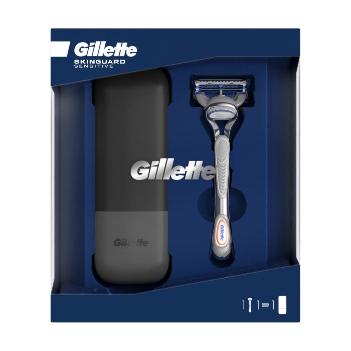 Подарунковий набір Gillette SkinGuard Sensitive (бритва з 1 змінною касетою + дорожній футляр) 8264, фото 1