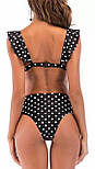 Жіночий роздільний чорний купальник у білий горошок із трусиками з високою посадкою, фото 3