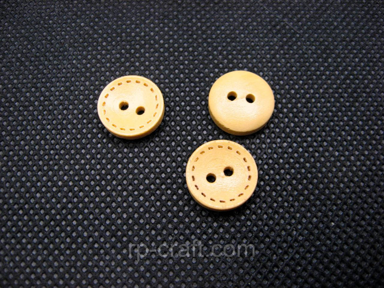 Гудзик дерев'яний, круглий, світле дерево, 13 мм, фото 1