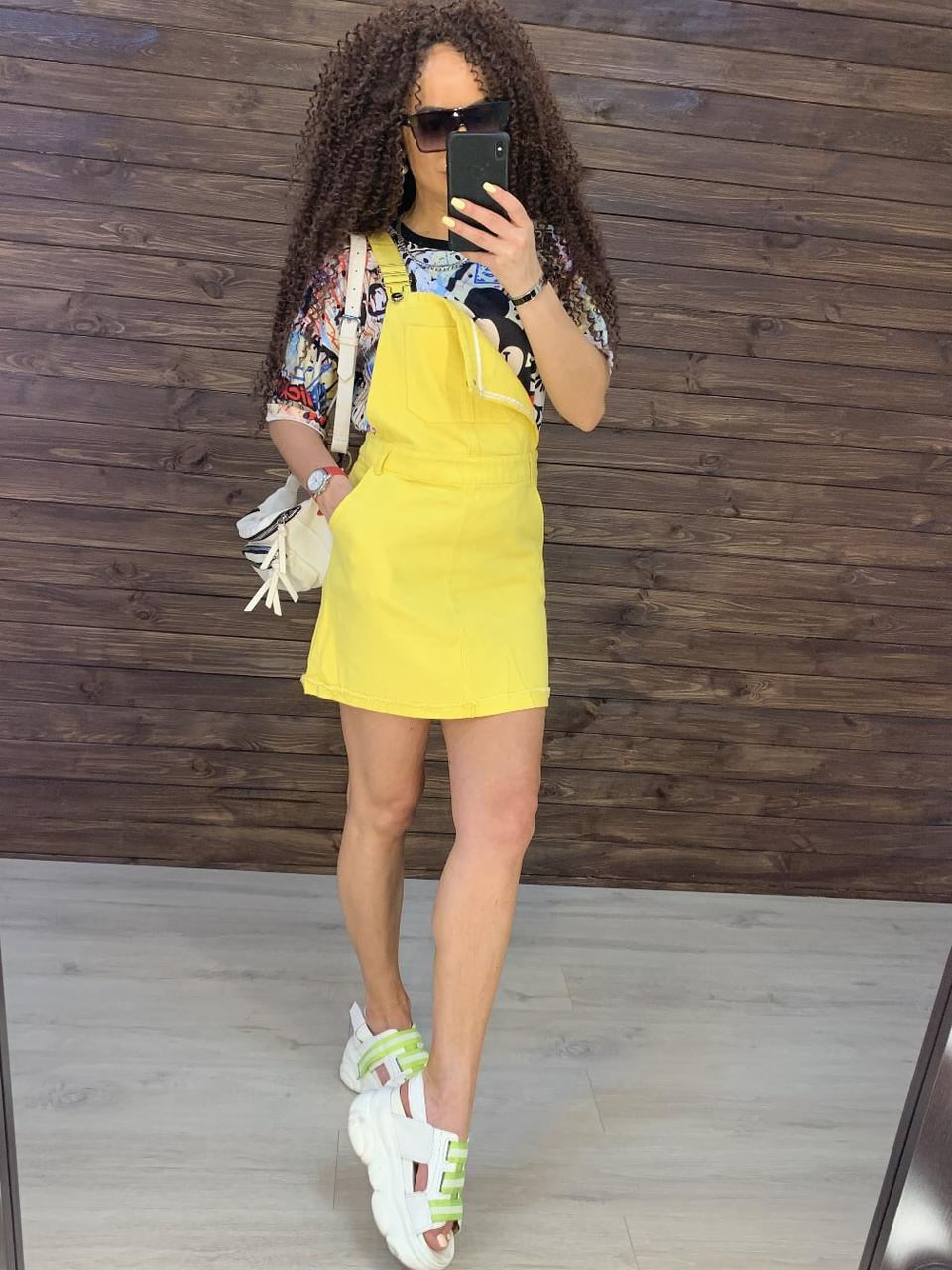 Літній комбінезон зі спідницею на лямках із кишенею котон, фото 1