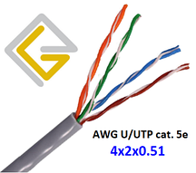 Кабель мережевий AWG PVC 4х2х0,51 U/UTP-cat.5E для внутрішньої прокладки