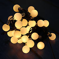 🔥 Гірлянда Вулична Лампочки LED 30 Теплий білий, 650 см, чорний дріт, перехідник (1363-07)