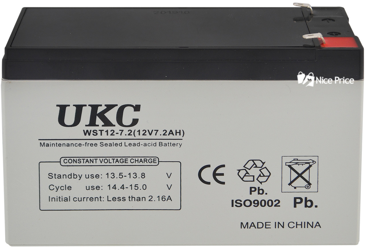 Свинцево-кислотний акумулятор батарея UKC WST12-7.2 12 V 7.2A Grey (1884)