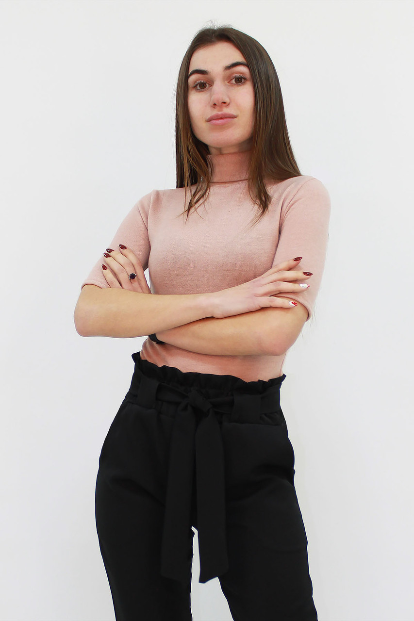 Розміри: S, M, L, XL | Жіночий ангоровий гольф з коротким рукавом, бежевий