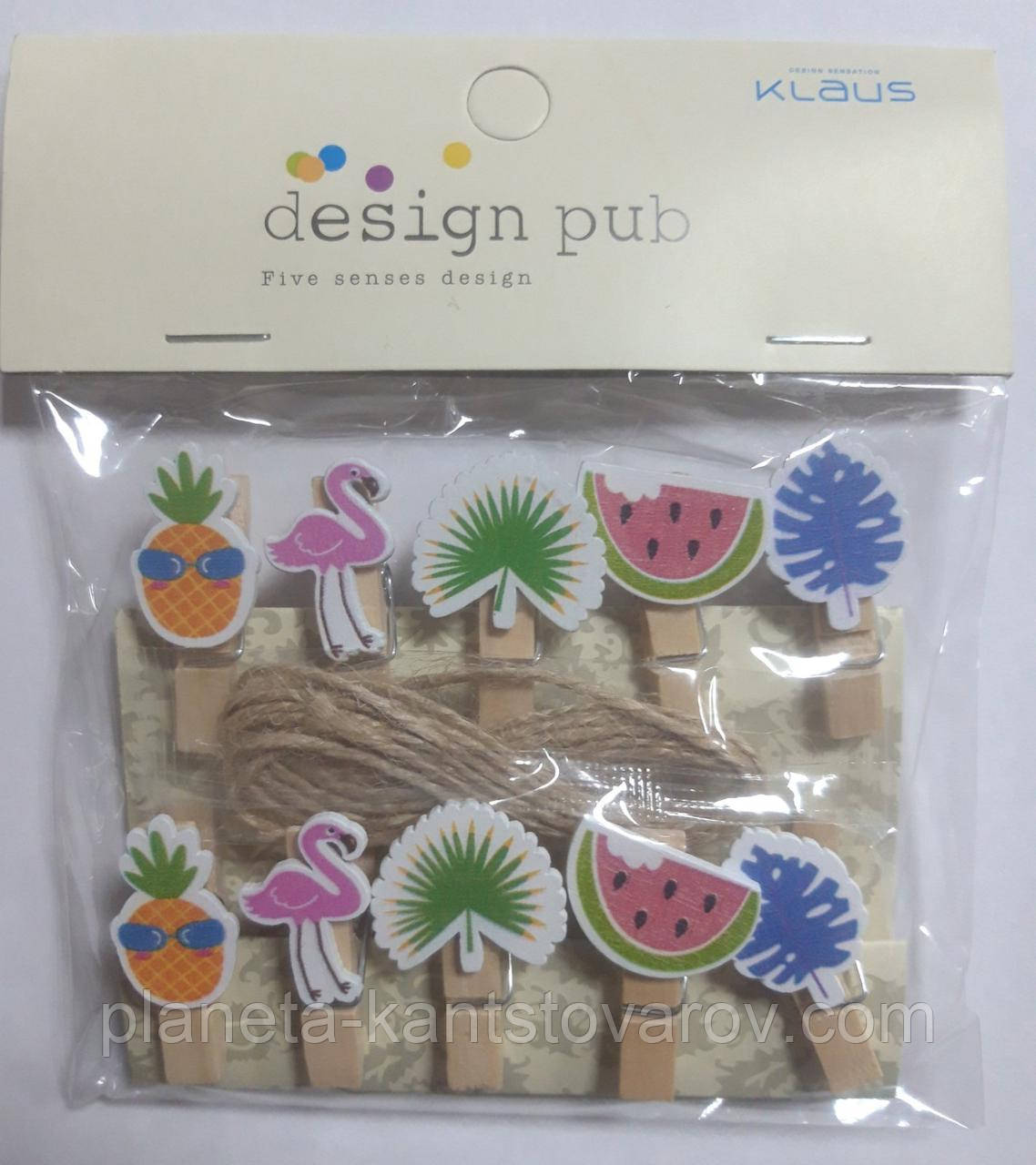 Прищіпка декоративна 1908 (набір 10шт) 3,5 см + мотузочок