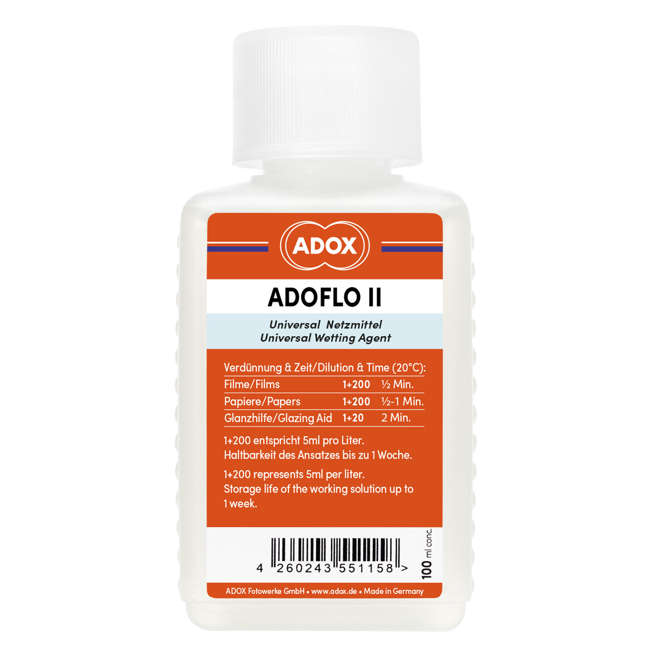 Ополіскувач для плівки та фотопаперу ADOX ADOFLO II 100 ml Concentrate.