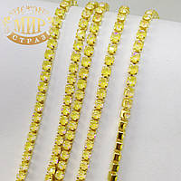 Стразовий  ланцюжок ss12 (3.2 mm), колір металу Золото, стрази Citrine Delite, 10 см