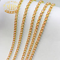 Стразовая цепочка ss6 (2mm), цвет металла Золото, стразы Peach Delite, 10 см