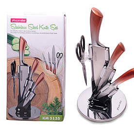 Набір кухонних ножів і ножиці Kamille 5 предметів на акриловій підставці KM-5135
