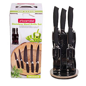 Набір ножів 6 предметів Kamille з нержавіючої сталі з порожніми ручками на акрил.підставці (5 ножів+підставка)