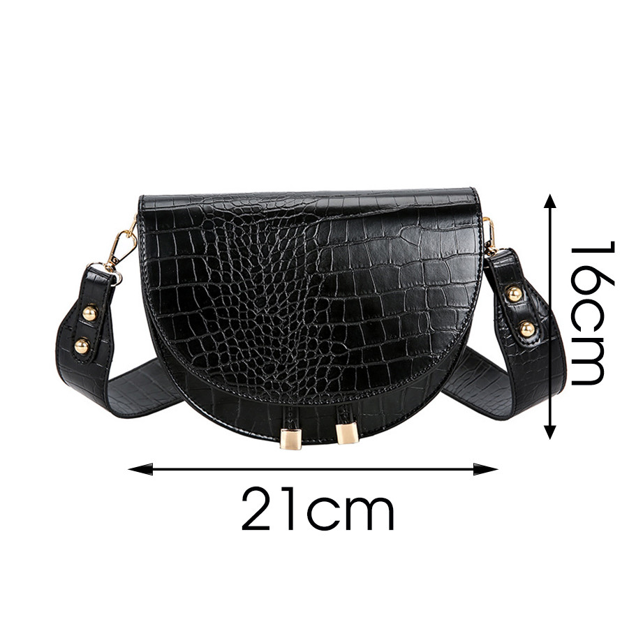 Модная маленькая женская сумка. Сумка седло женская стильная под крокодила. Сумочка полукруглая (черная) - фото 3 - id-p1205283137