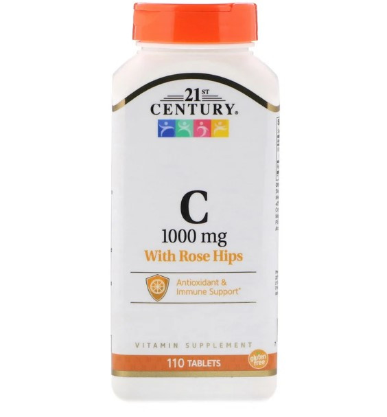 Вітамін С - 1000 (Vitamin C - 1000) з плодами шипшини, 21st Century, 1000 мг, 110 таблеток