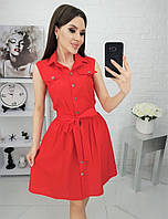 Плаття на кнопочках літня спідниця полусолнце червоного кольору