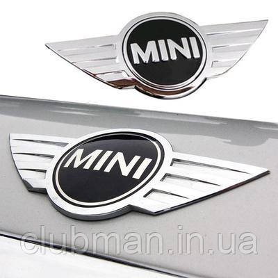 Емблема MINI (Міні) 120 mm (значок, наклейка, логотип на капот, багажник) Сріблясто-Чорна, фото 1