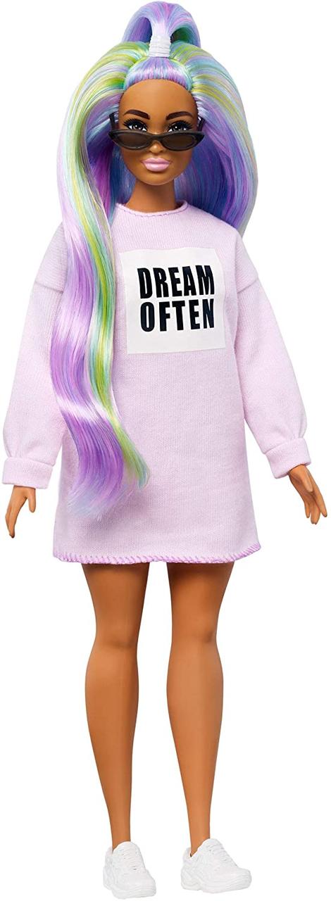 Лялька Барбі Модниця райдужне волосся в толстовці Barbie Fashionistas Doll Type 136 GHW52