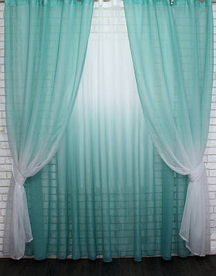 Комплект розтяжка "Омбре", тканина батист, під льон. (4х2,5м+ 2шт.1,5x2,5м) Колір бирюзовий з білим 031дк 10-111