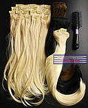 Матові термо волосся з заколками кліпсами Original, треси 8 пасм, колір 16H613 блондин мелірування, фото 2