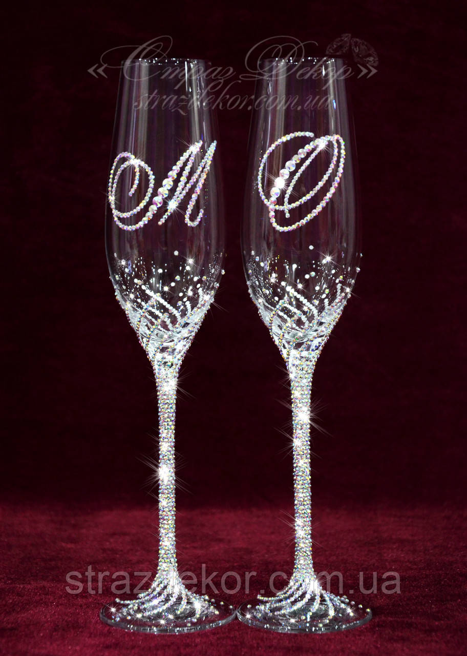 Свадебные бокалы с инициалами в стразах (уточняйте сроки) ТІД-15 - фото 2 - id-p1205448562